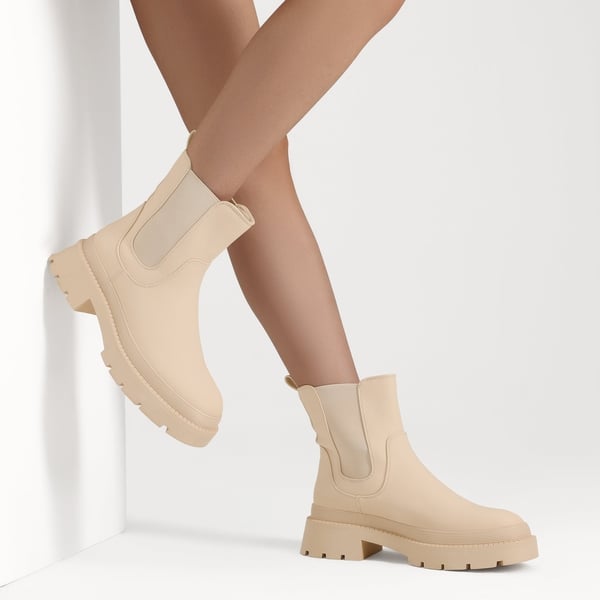 Chelsea Platform Booties - BEIGE WHITE - 1